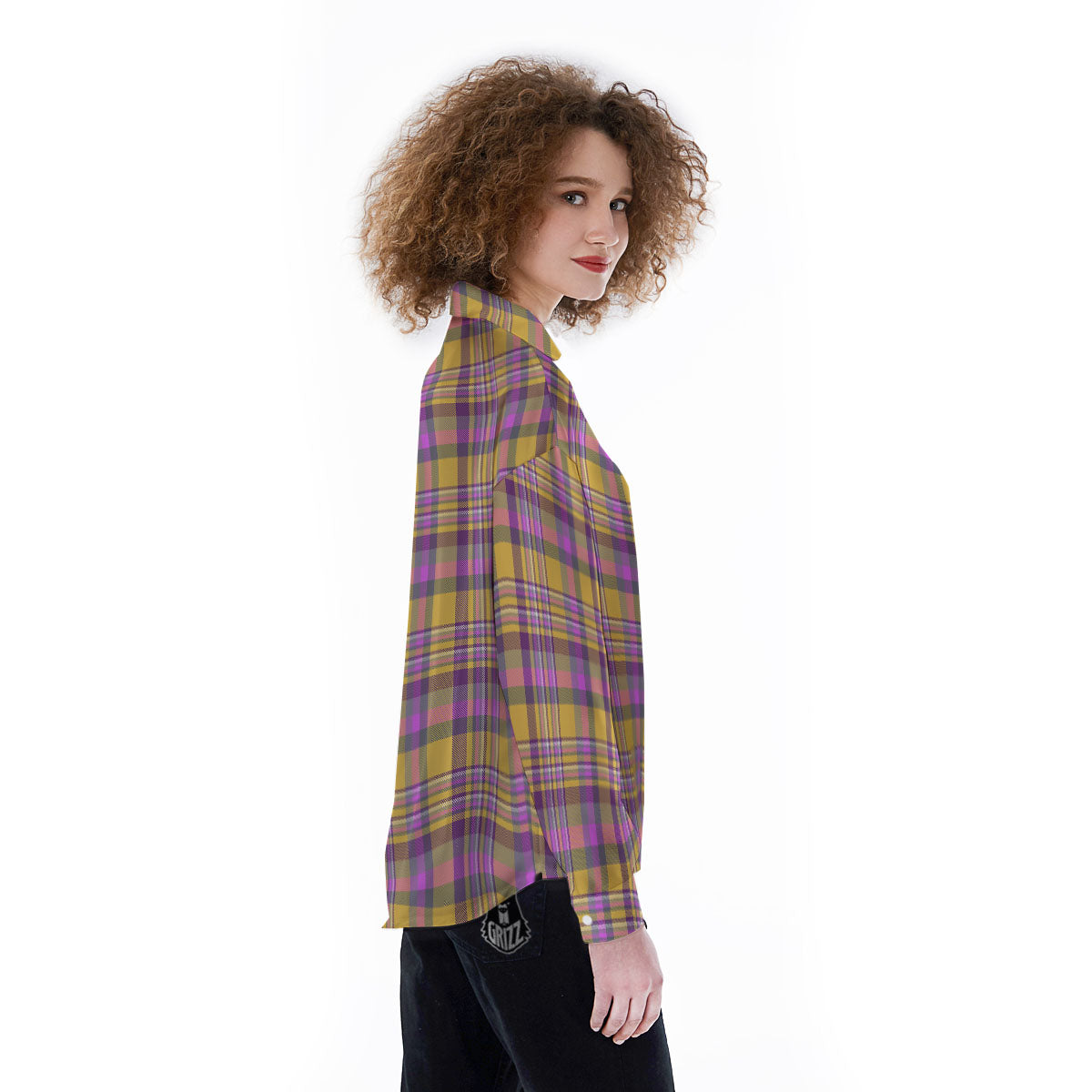 Madras Plaid Orange And Purple Print Pattern Women's Long Sleeve Shirts-grizzshop