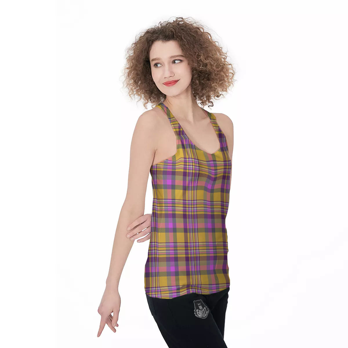 Madras Plaid Orange And Purple Print Pattern Women's Racerback Tank Top-grizzshop