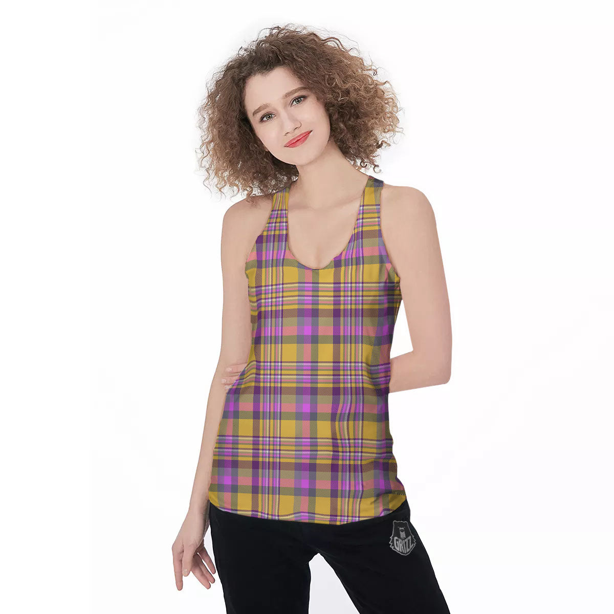 Madras Plaid Orange And Purple Print Pattern Women's Racerback Tank Top-grizzshop