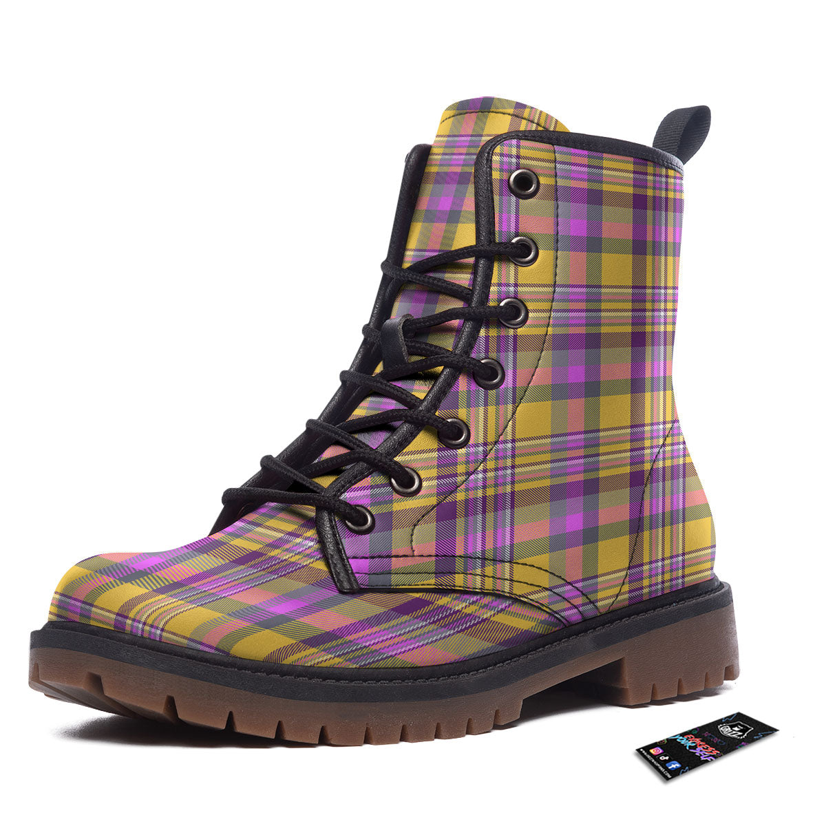 Madras Plaid Orange And Purple Print Pattern Work Boots-grizzshop