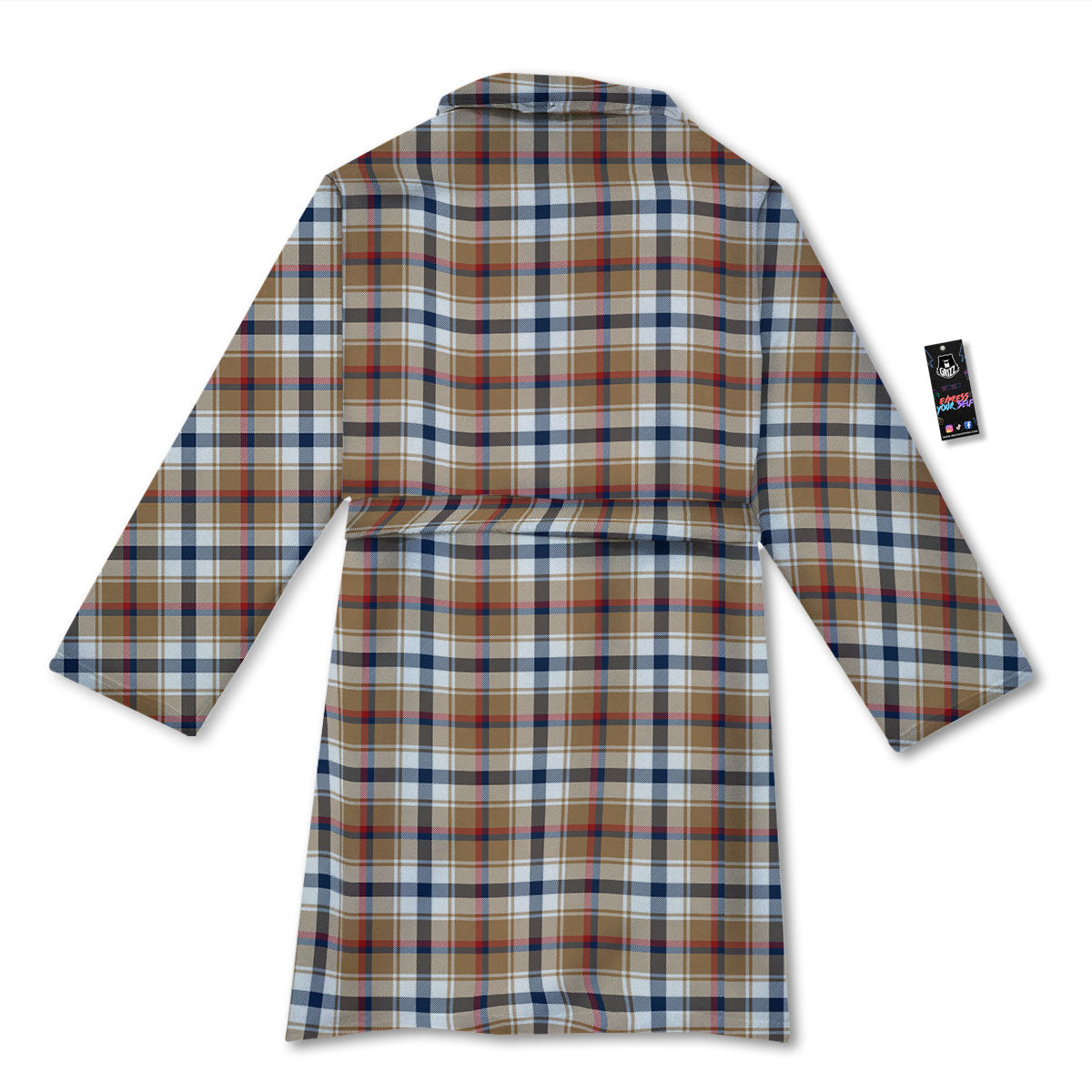 Madras Plaid Red Blue And Beige Print Bathrobe-grizzshop