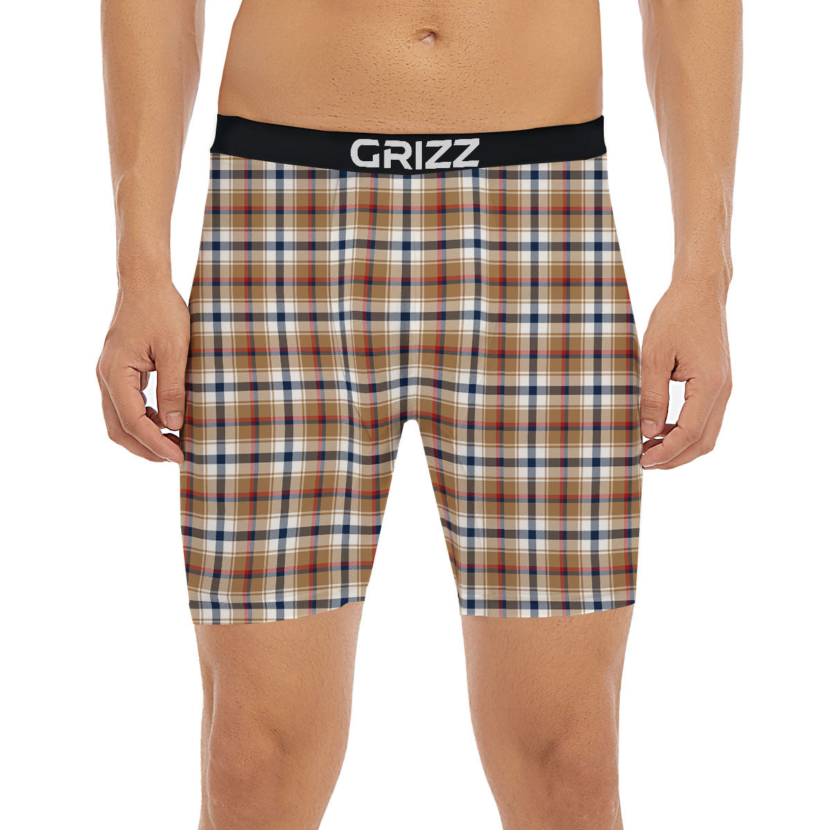 Madras Plaid Red Blue And Beige Print Boxer Briefs-grizzshop