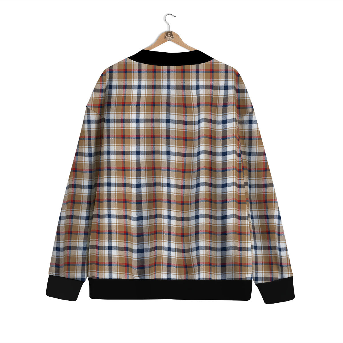 Madras Plaid Red Blue And Beige Print Cardigan-grizzshop