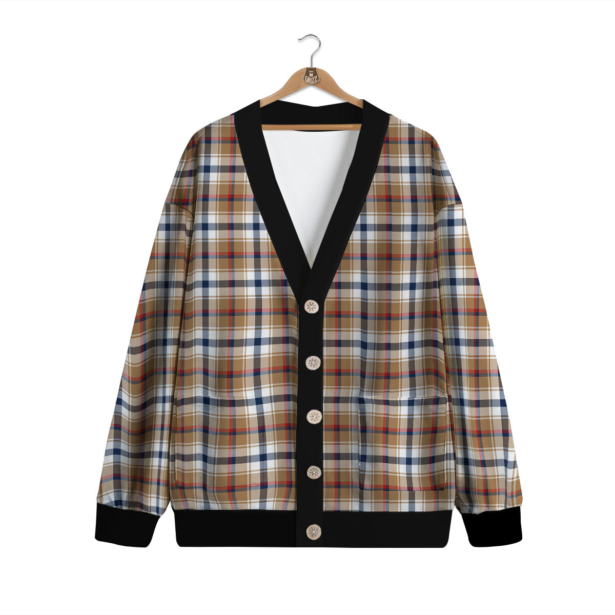 Madras Plaid Red Blue And Beige Print Cardigan-grizzshop