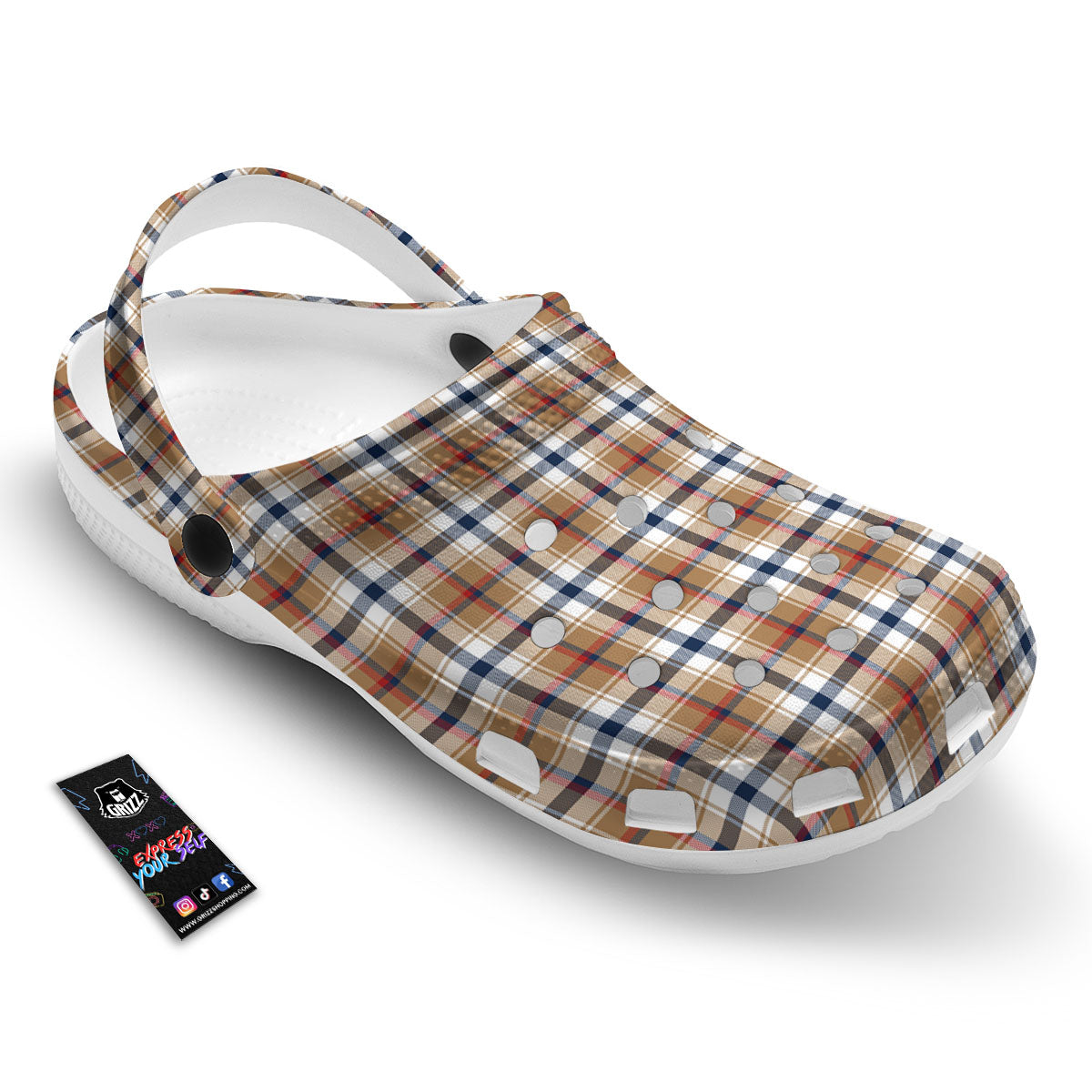 Madras Plaid Red Blue And Beige Print Clog-grizzshop