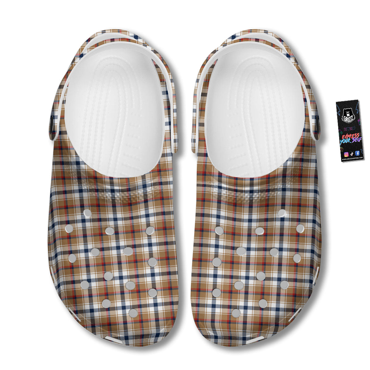 Madras Plaid Red Blue And Beige Print Clog-grizzshop