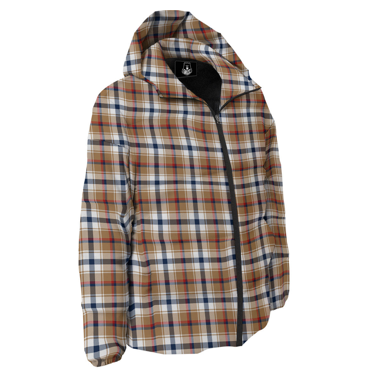 Madras Plaid Red Blue And Beige Print Down Jacket-grizzshop