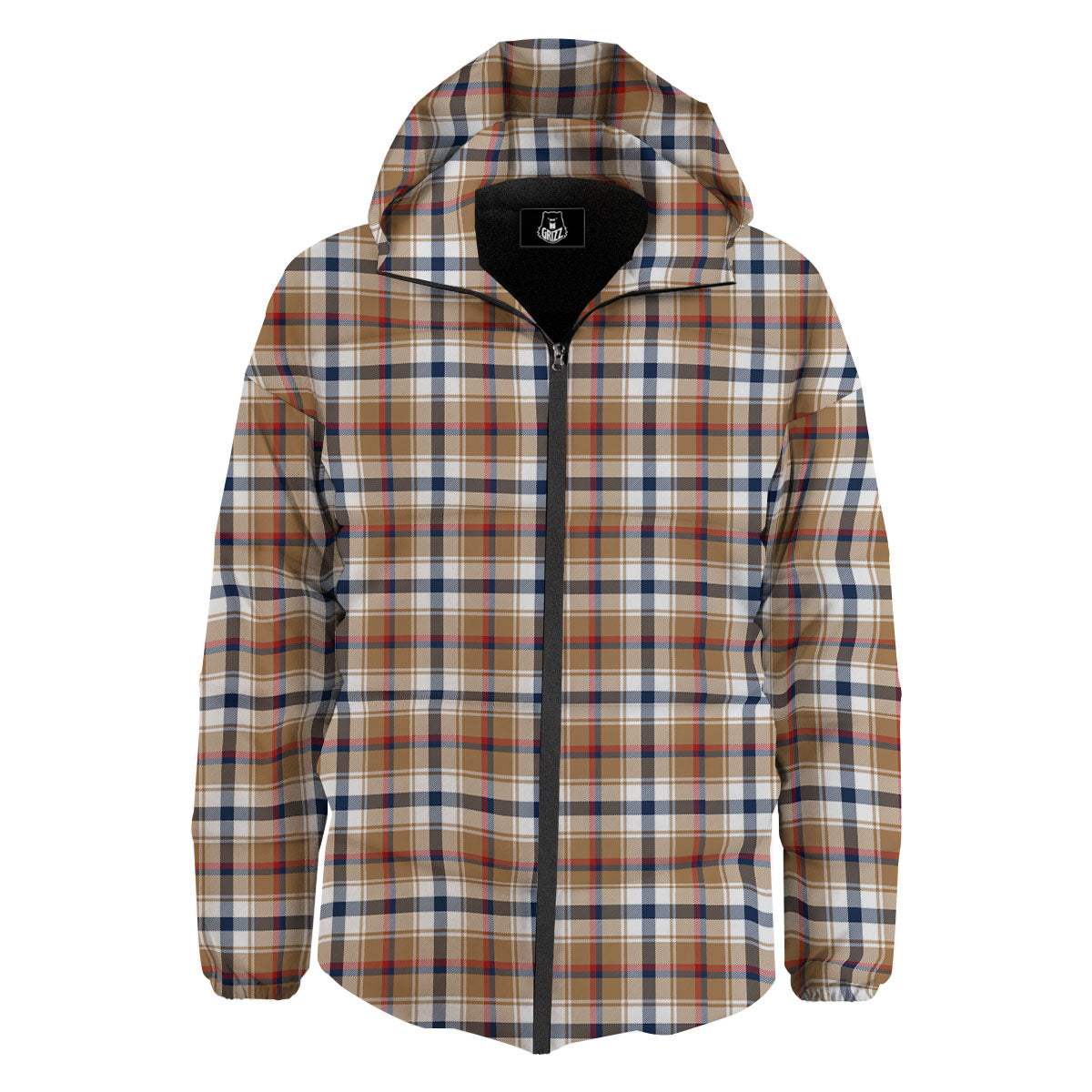 Madras Plaid Red Blue And Beige Print Down Jacket-grizzshop