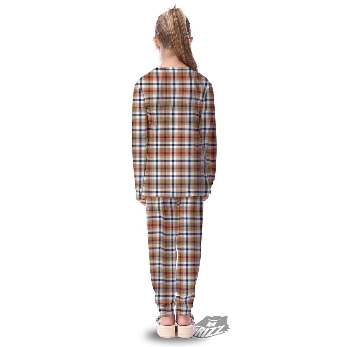 Madras Plaid Red Blue And Beige Print Kid's Pajamas-grizzshop