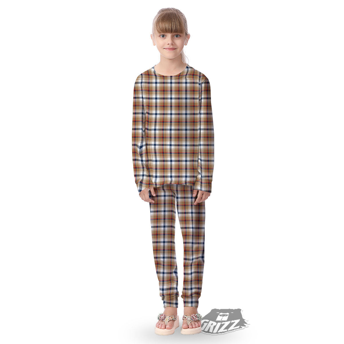 Madras Plaid Red Blue And Beige Print Kid's Pajamas-grizzshop