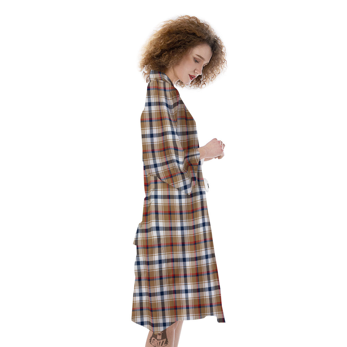 Madras Plaid Red Blue And Beige Print Kimono-grizzshop