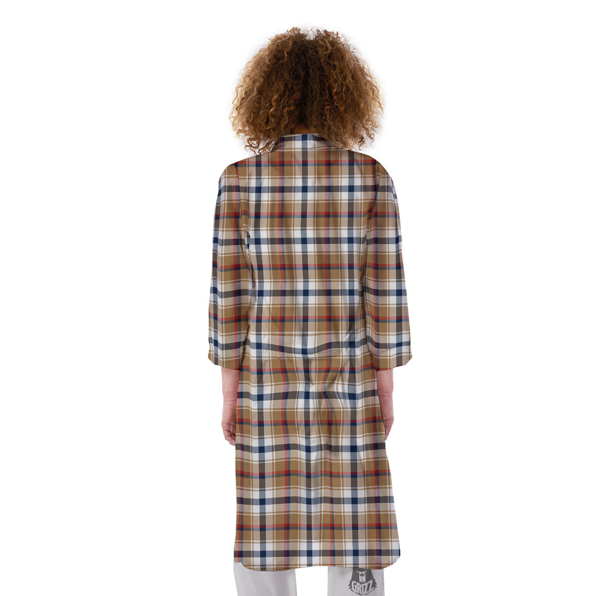 Madras Plaid Red Blue And Beige Print Kimono-grizzshop