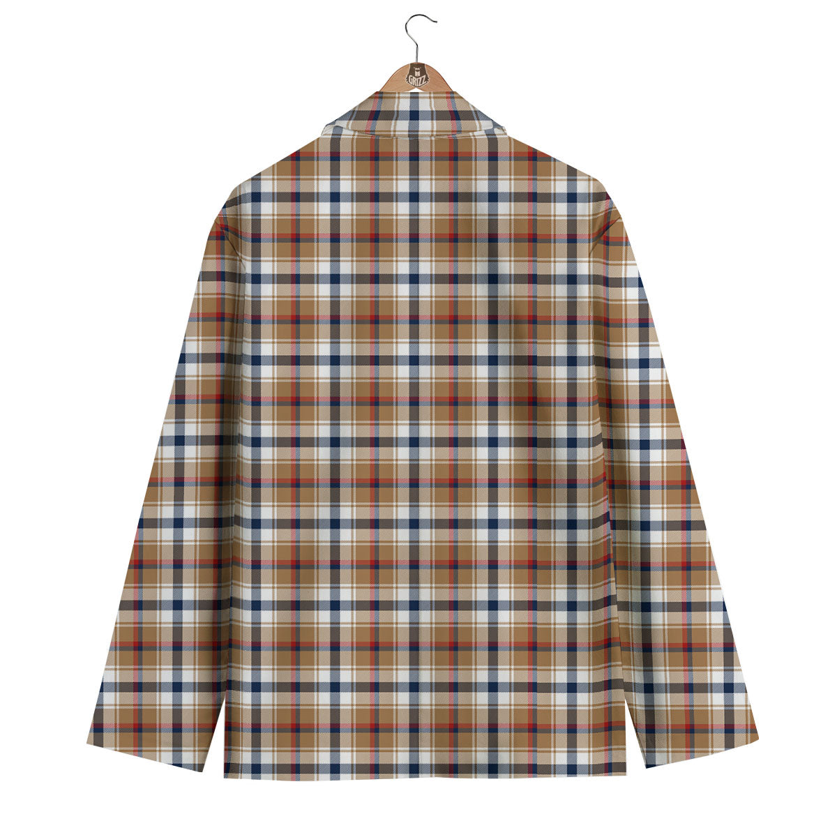 Madras Plaid Red Blue And Beige Print Men's Blazer-grizzshop