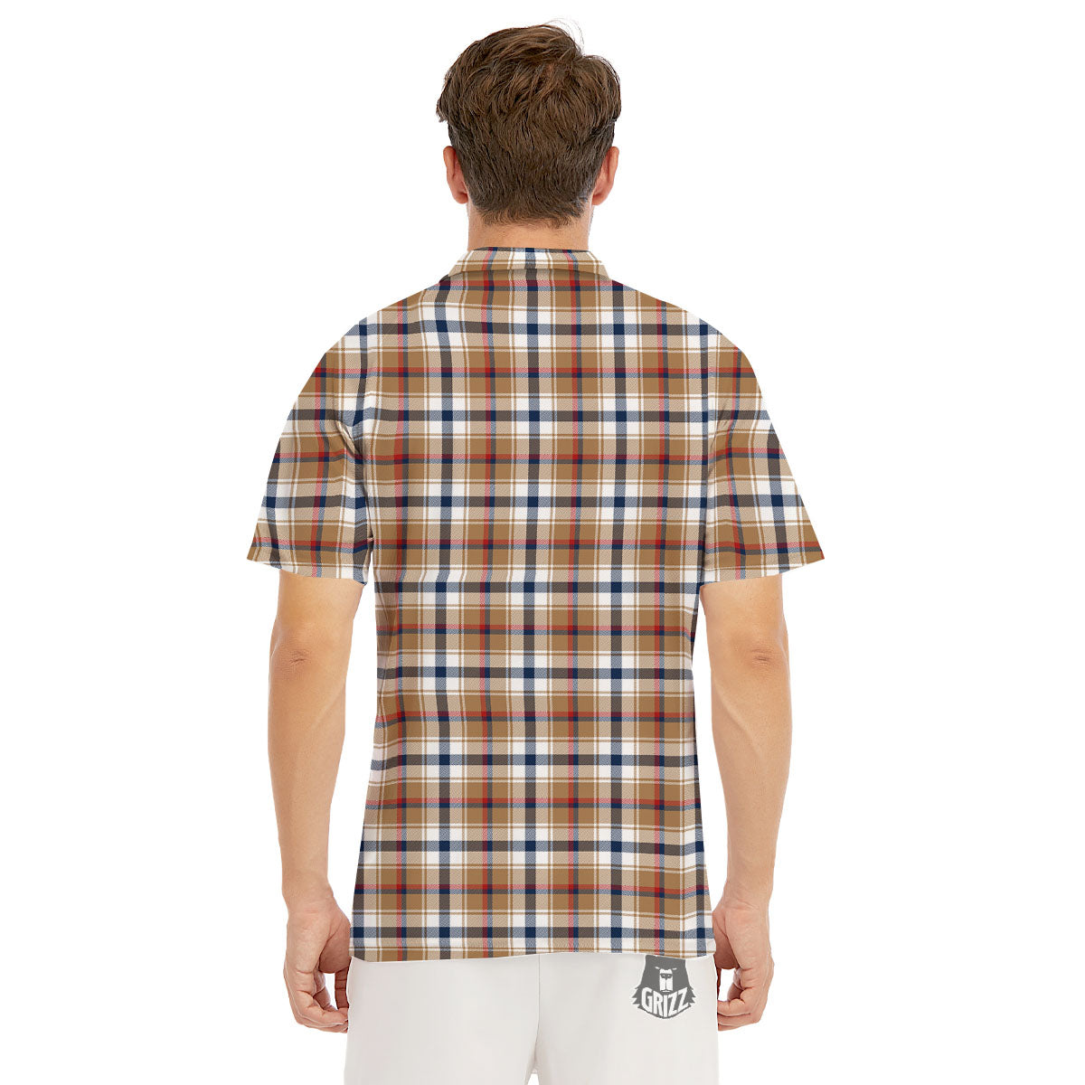 Madras Plaid Red Blue And Beige Print Men's Golf Shirts-grizzshop