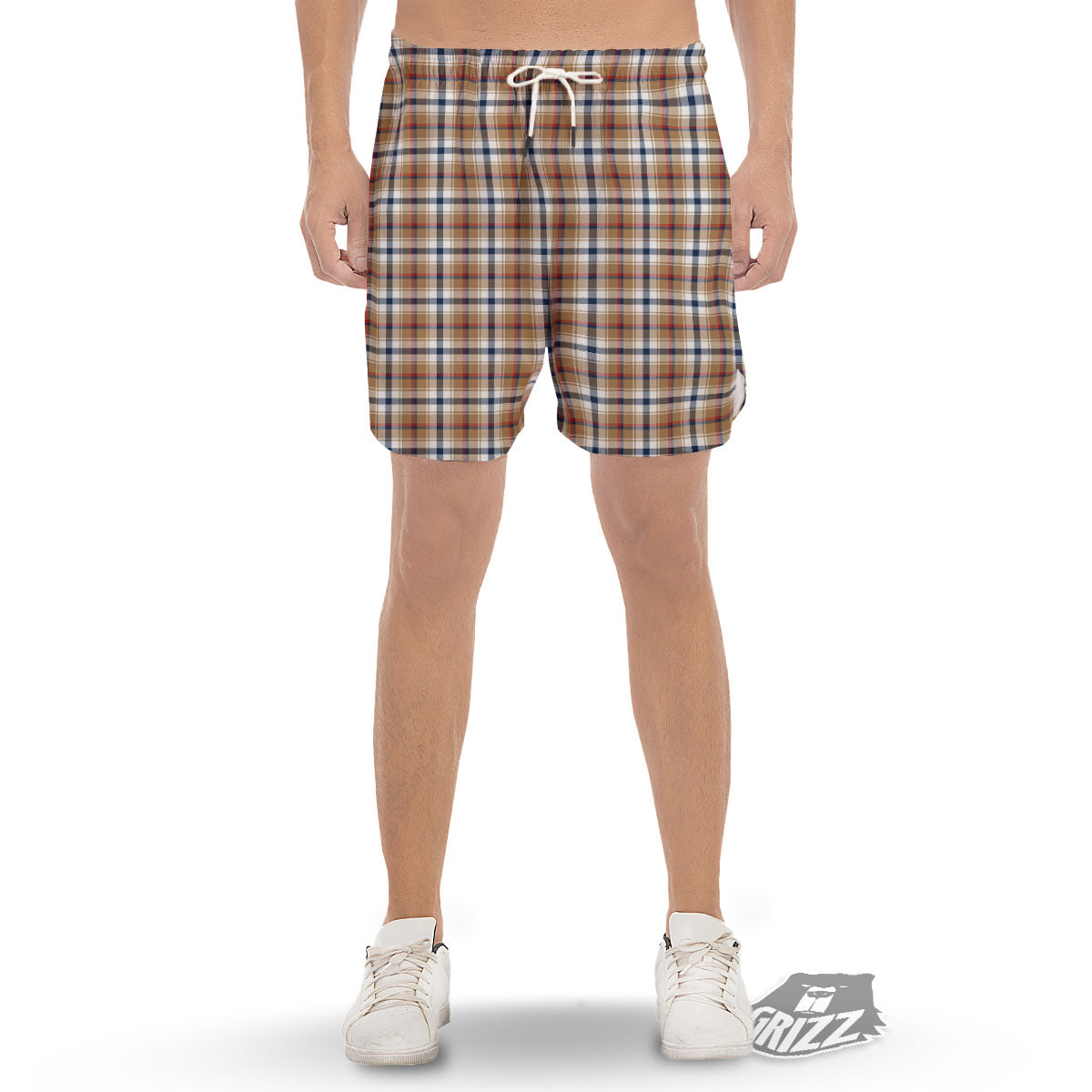 Madras Plaid Red Blue And Beige Print Men's Gym Shorts-grizzshop