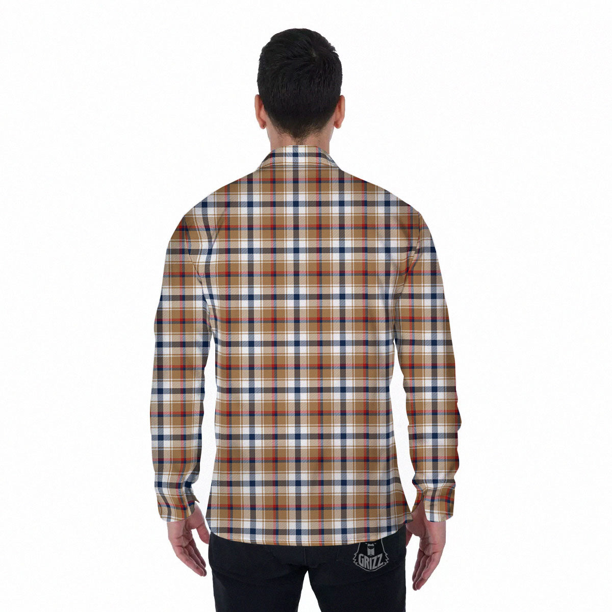 Madras Plaid Red Blue And Beige Print Men's Long Sleeve Shirts-grizzshop