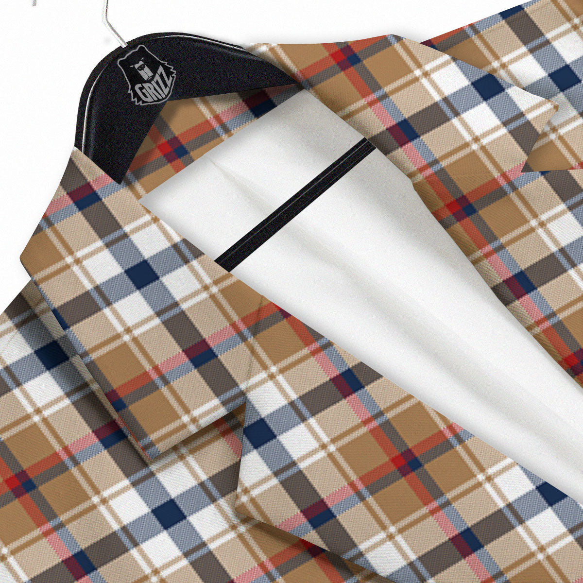 Madras Plaid Red Blue And Beige Print Men's Sport Coat-grizzshop
