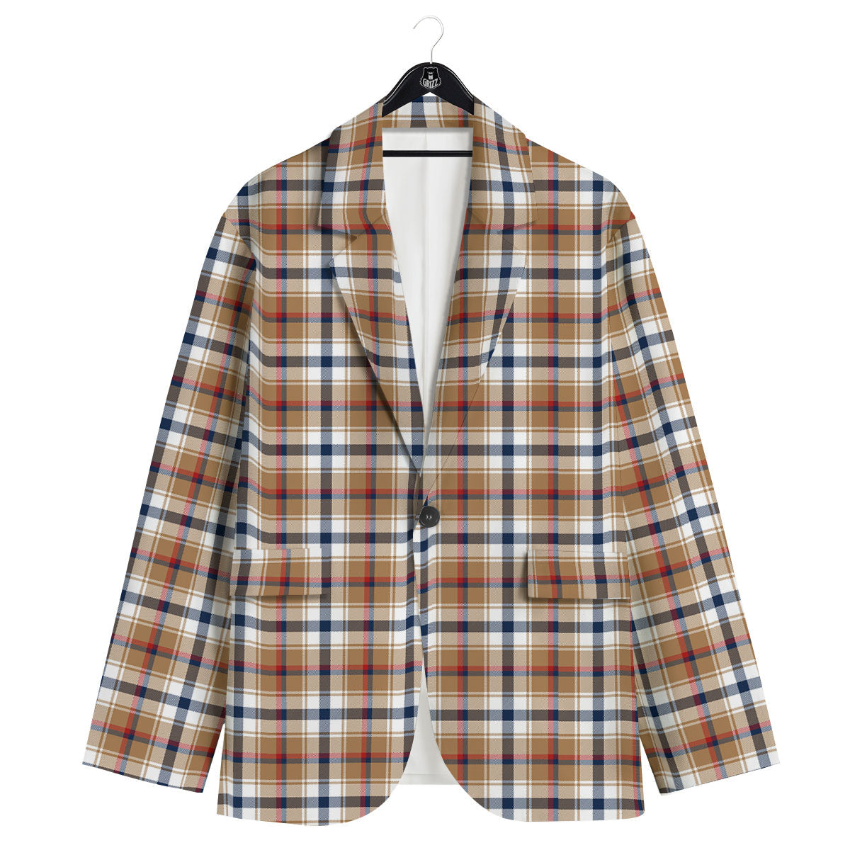 Madras Plaid Red Blue And Beige Print Men's Sport Coat-grizzshop