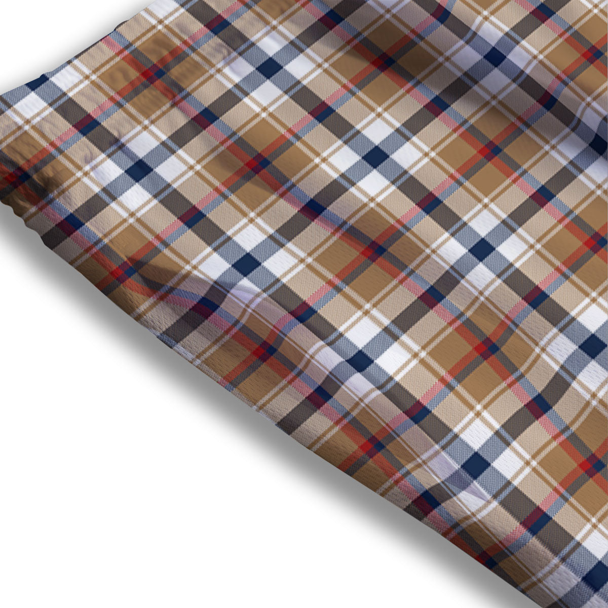 Madras Plaid Red Blue And Beige Print Mesh Shorts