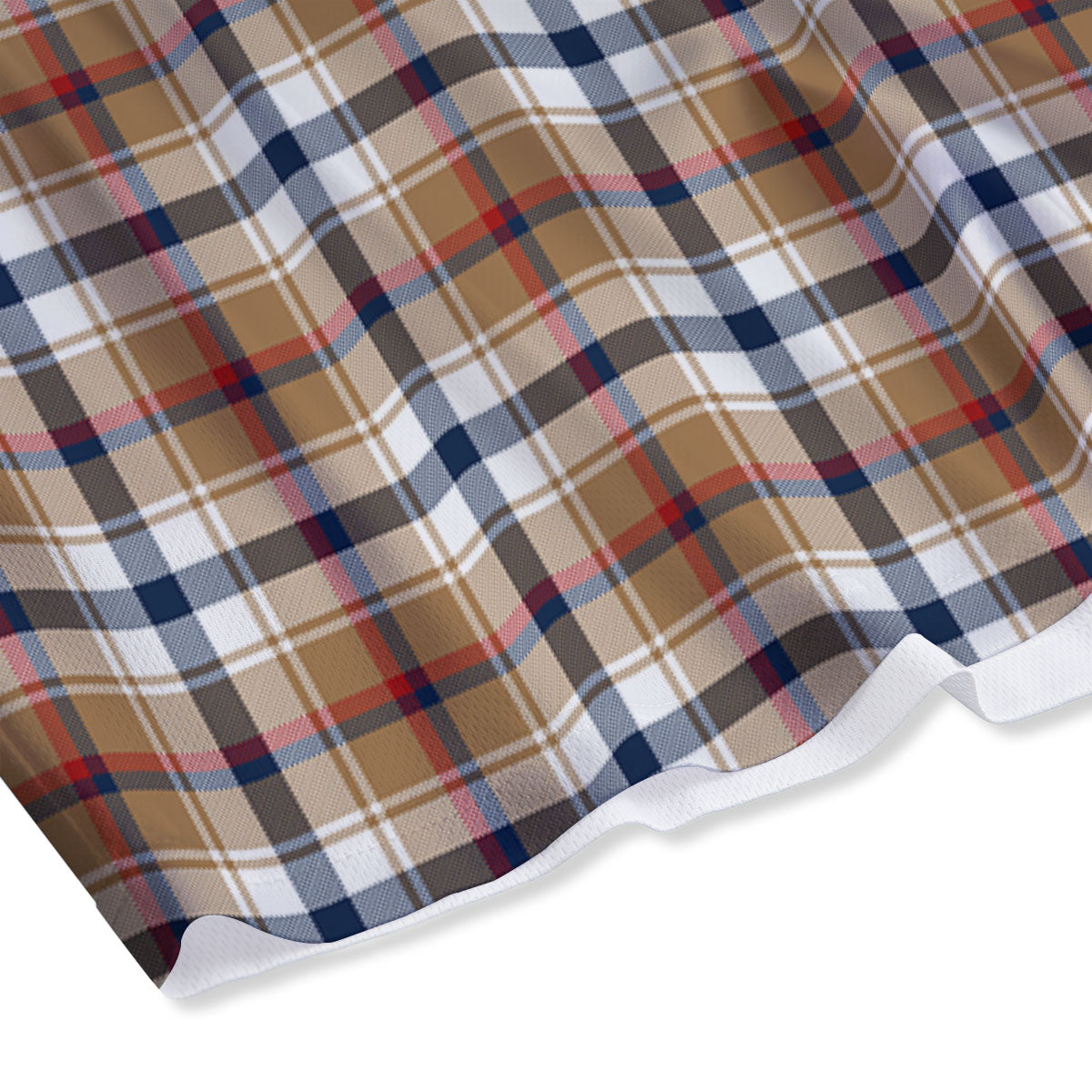 Madras Plaid Red Blue And Beige Print Mesh Shorts