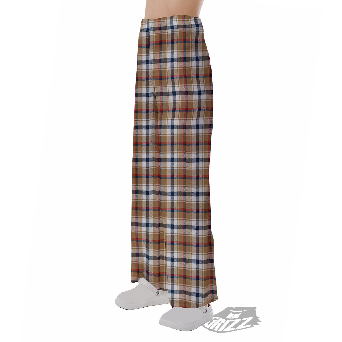 Madras Plaid Red Blue And Beige Print Pajama Pants-grizzshop
