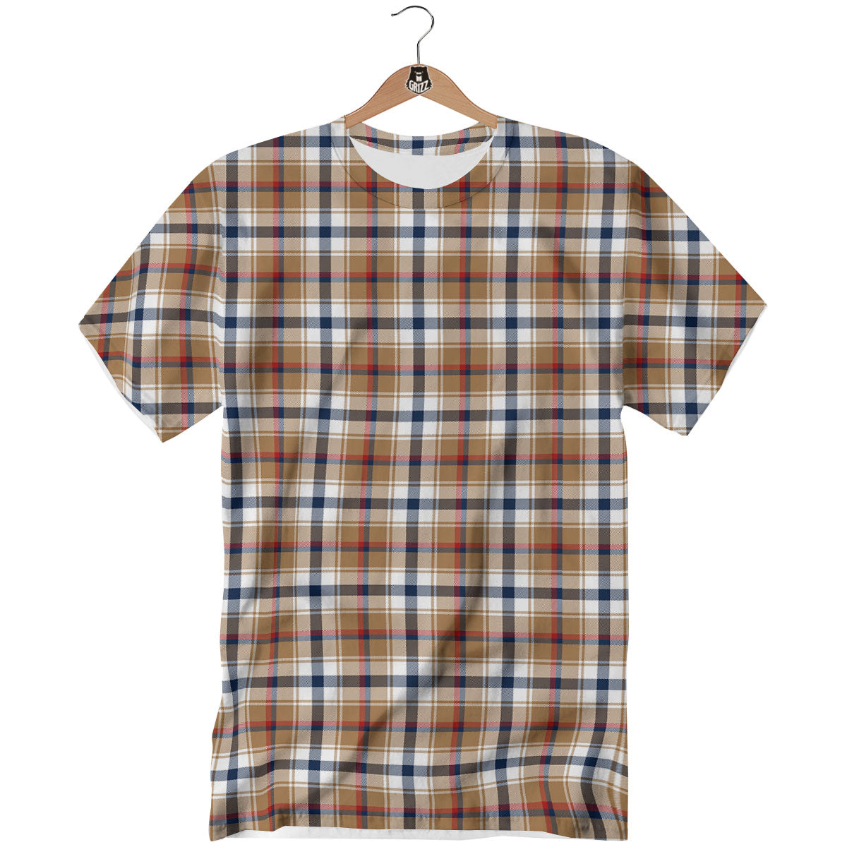 Madras Plaid Red Blue And Beige Print T-Shirt-grizzshop