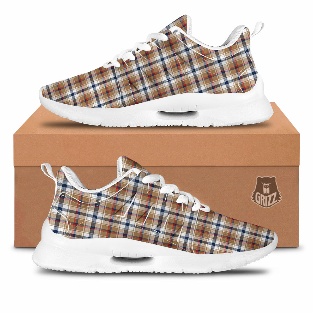 Madras Plaid Red Blue And Beige Print Tennis Shoes-grizzshop