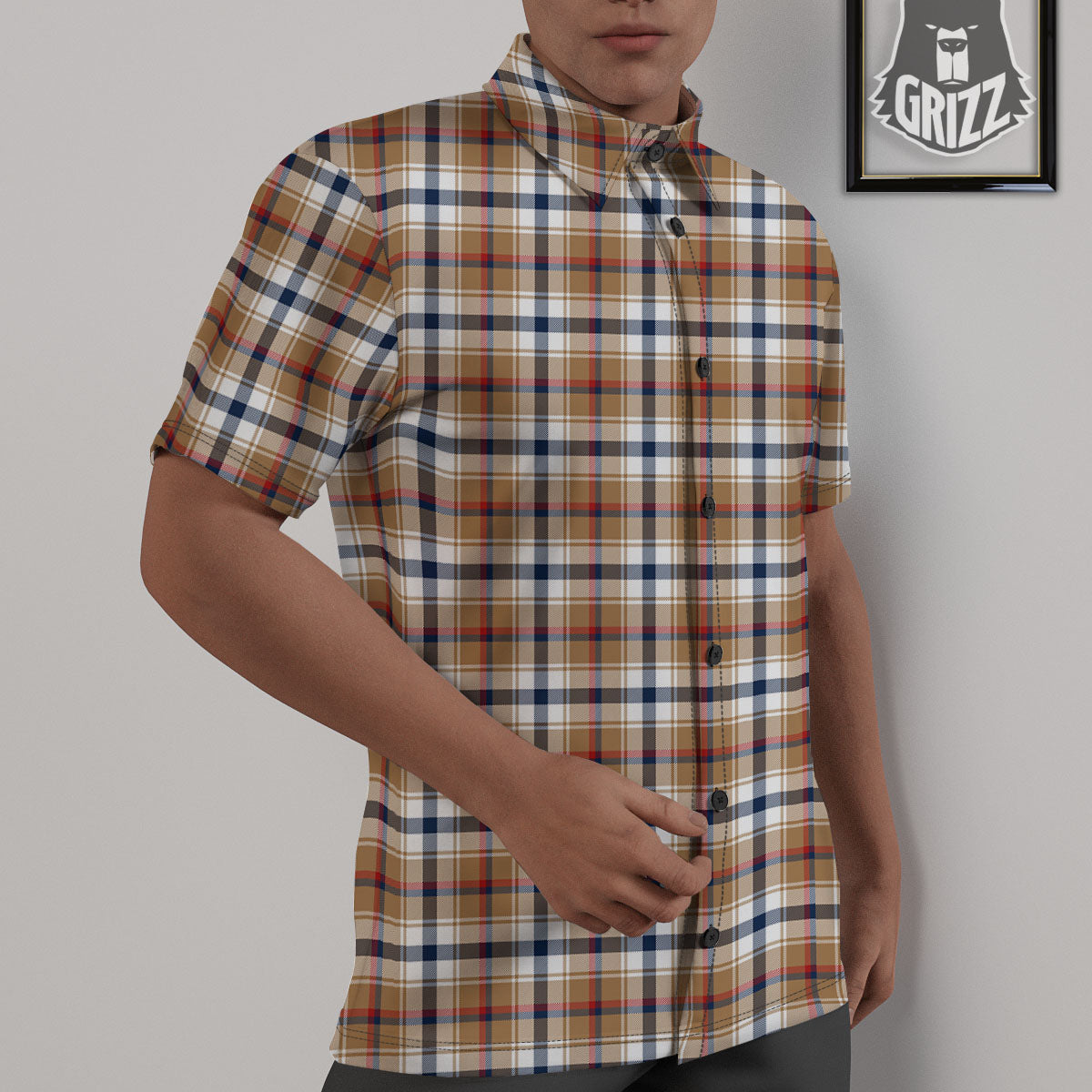 Madras Plaid Red Blue And Beige Print Untucked Shirts-grizzshop