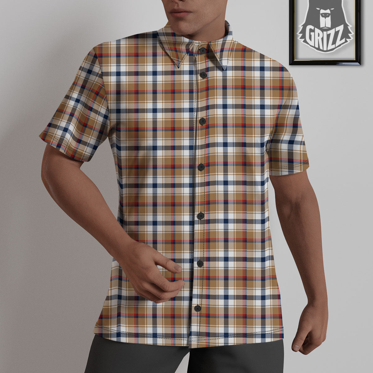 Madras Plaid Red Blue And Beige Print Untucked Shirts-grizzshop