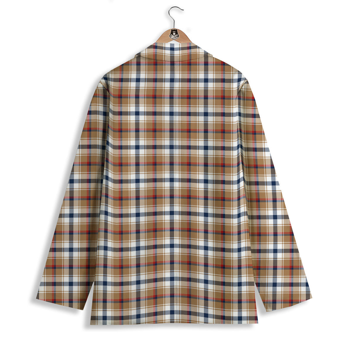 Madras Plaid Red Blue And Beige Print Women's Blazer-grizzshop