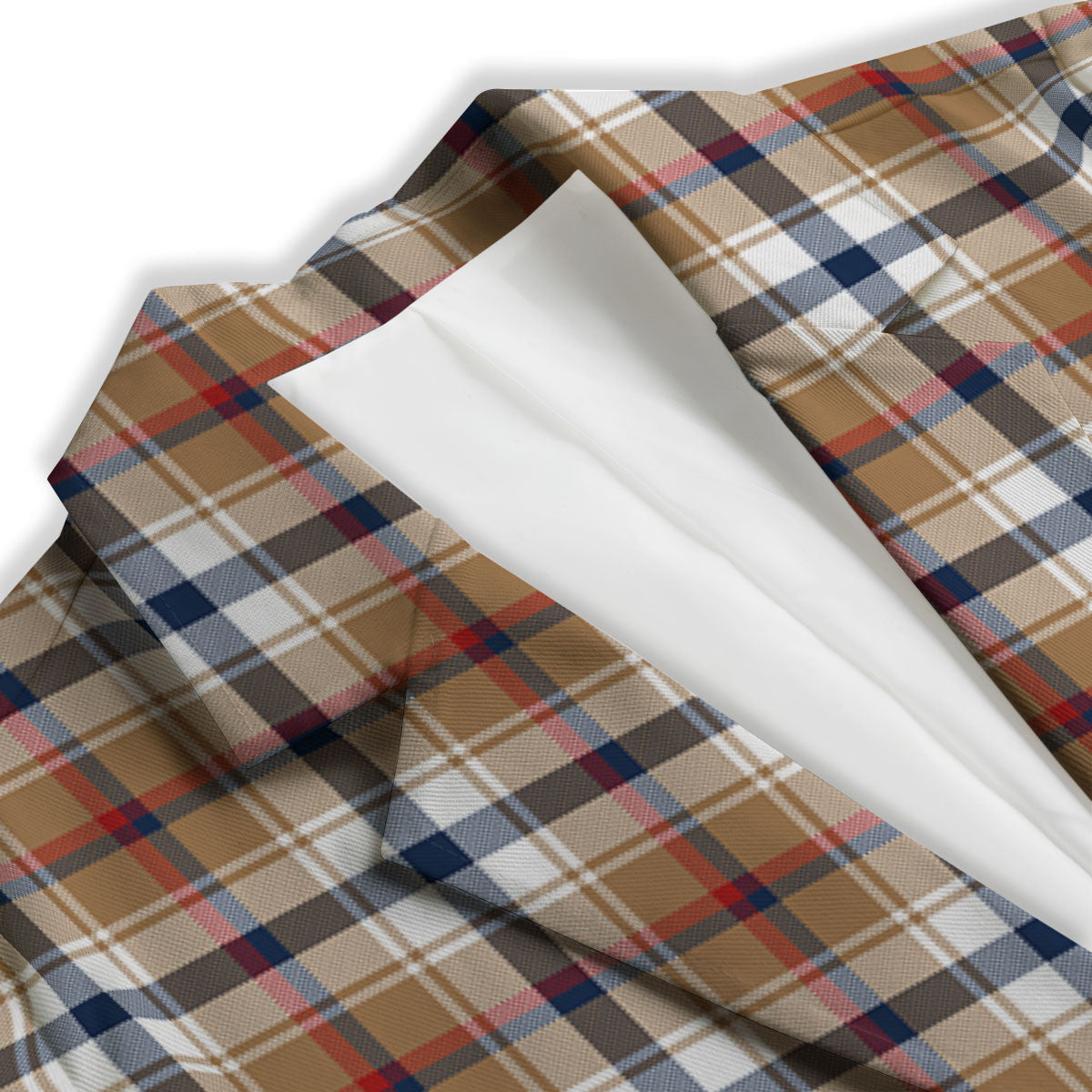 Madras Plaid Red Blue And Beige Print Women's Blazer-grizzshop