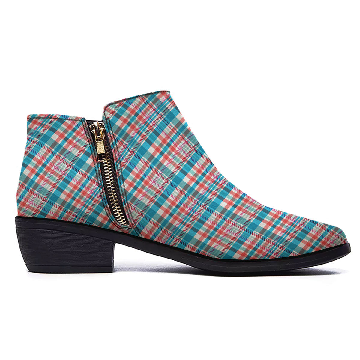 Madras Red And Blue Print Pattern Ankle Boots-grizzshop