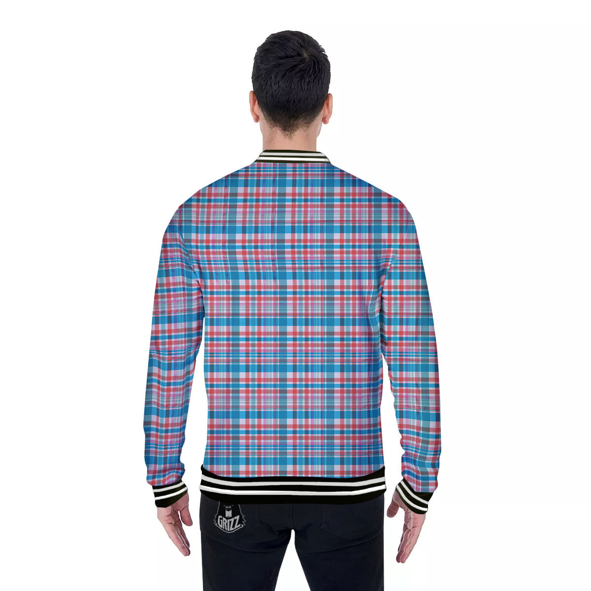 Madras Red And Blue Print Pattern Baseball Jacket-grizzshop