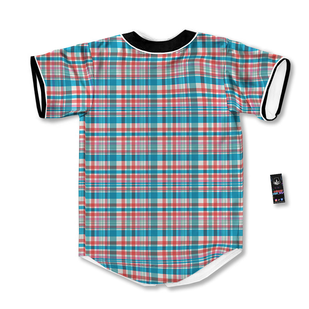 Madras Red And Blue Print Pattern Baseball Jersey-grizzshop