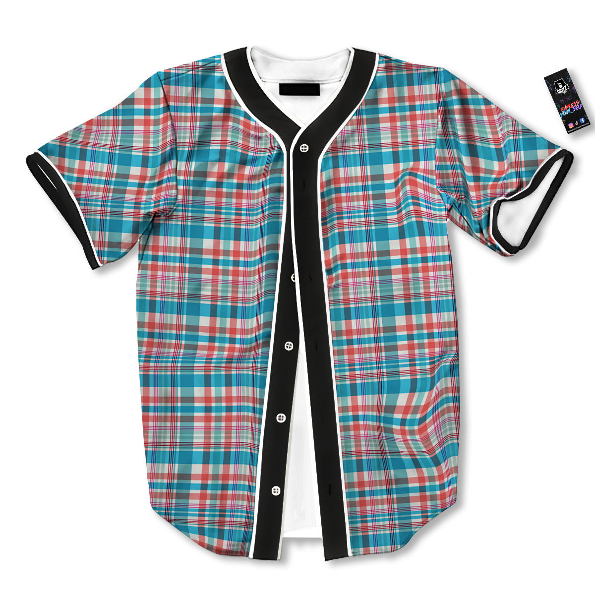 Madras Red And Blue Print Pattern Baseball Jersey-grizzshop