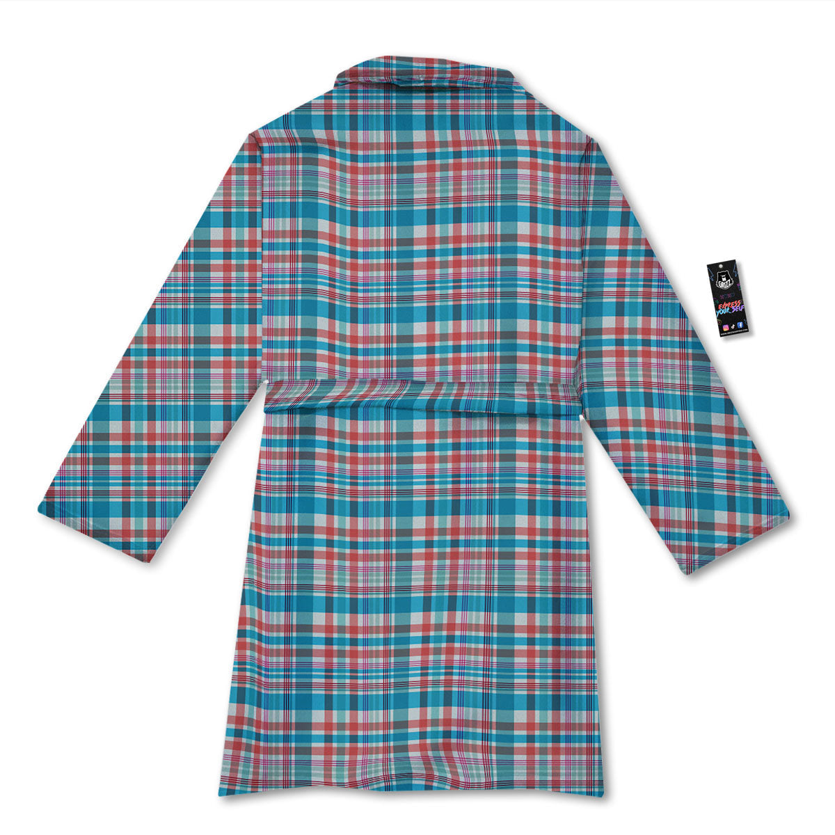 Madras Red And Blue Print Pattern Bathrobe-grizzshop