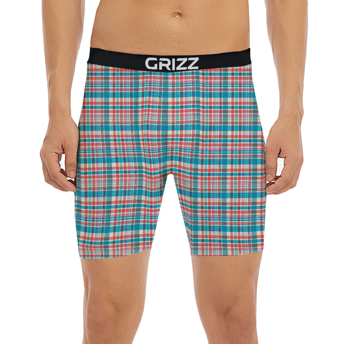 Madras Red And Blue Print Pattern Boxer Briefs-grizzshop