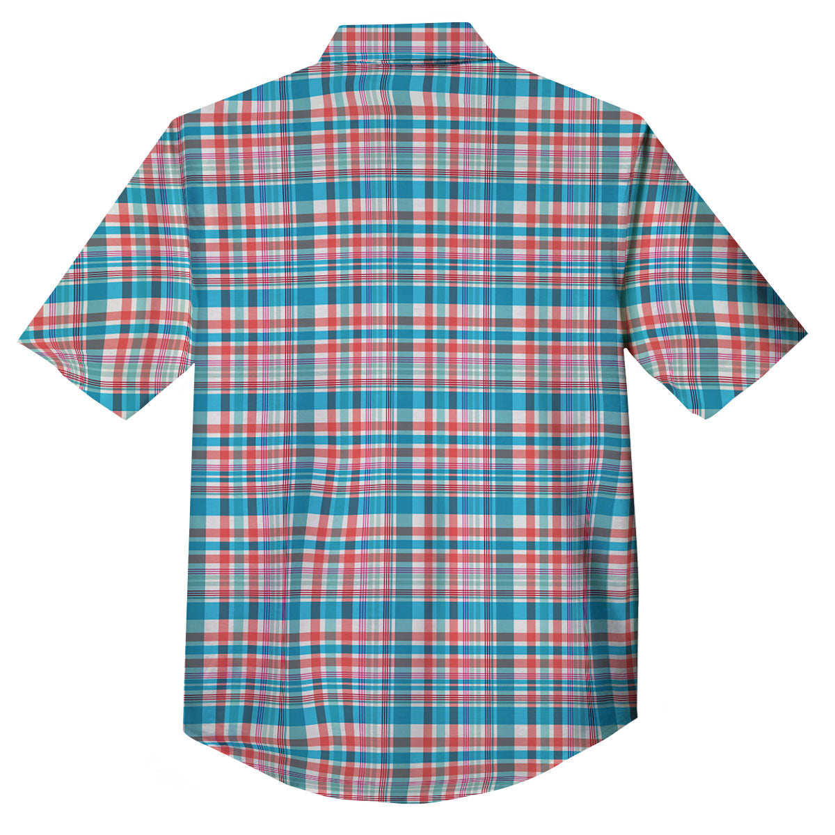 Madras Red And Blue Print Pattern Button Up Shirt-grizzshop