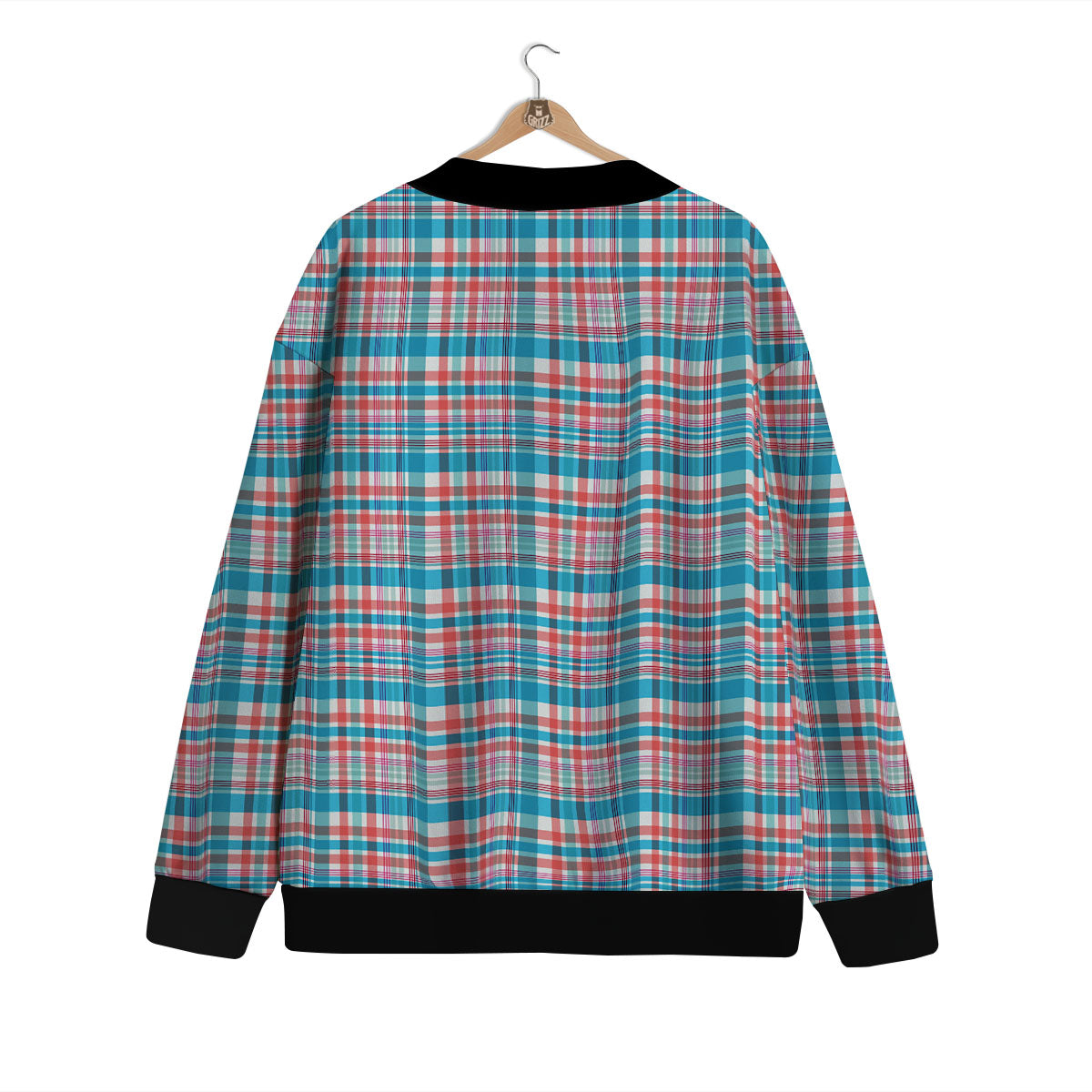 Madras Red And Blue Print Pattern Cardigan-grizzshop