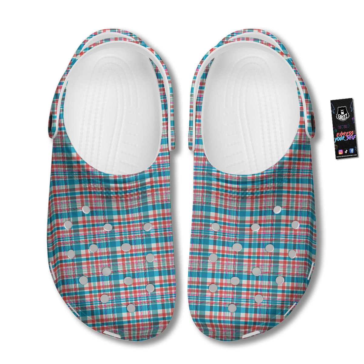 Madras Red And Blue Print Pattern Clog-grizzshop
