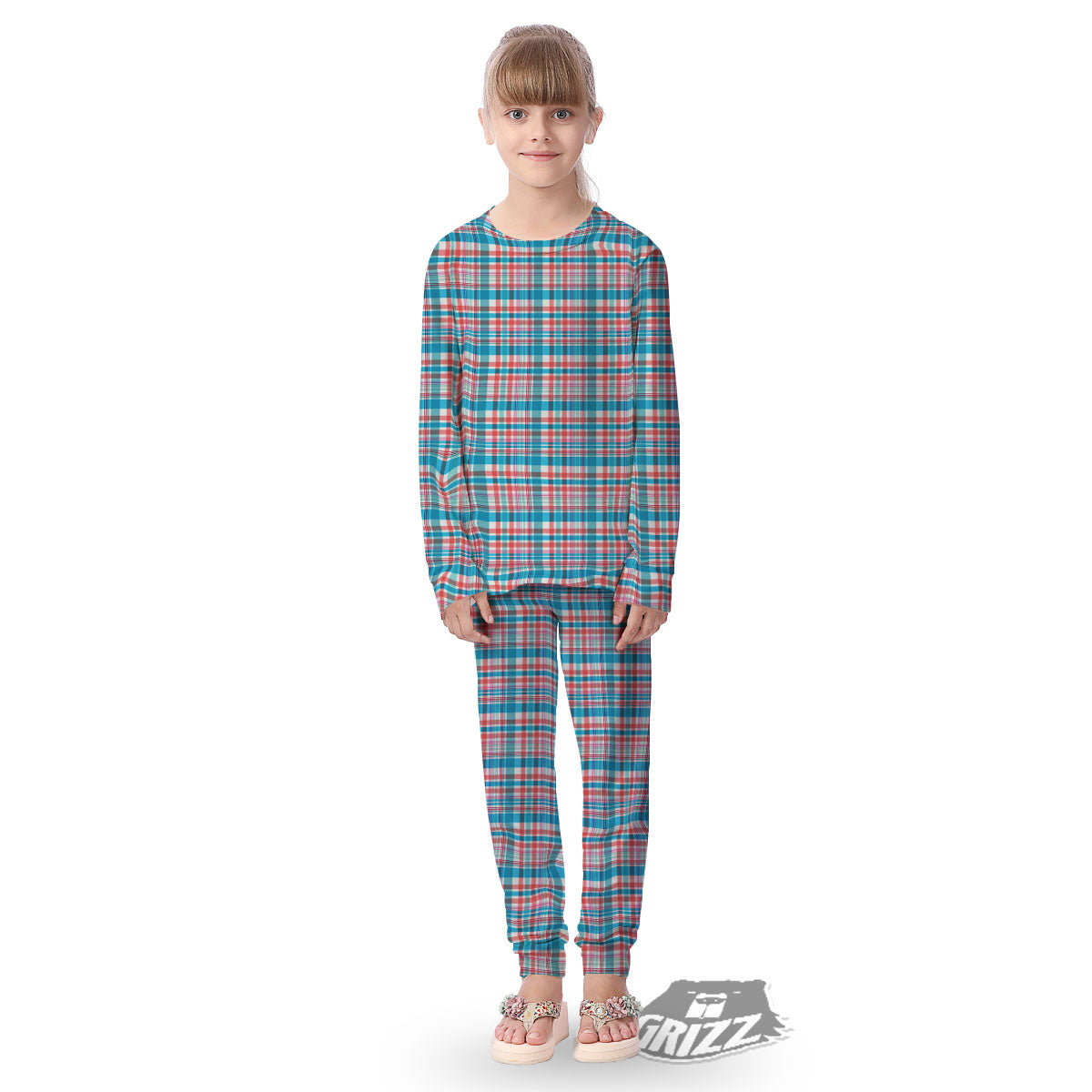 Madras Red And Blue Print Pattern Kid's Pajamas-grizzshop