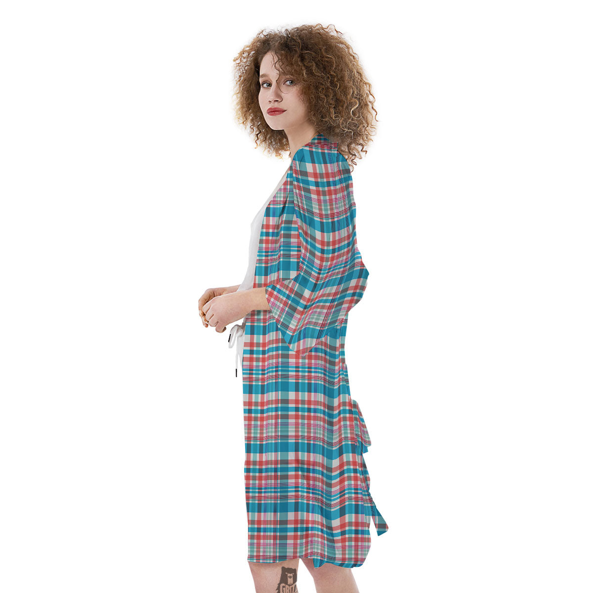 Madras Red And Blue Print Pattern Kimono-grizzshop