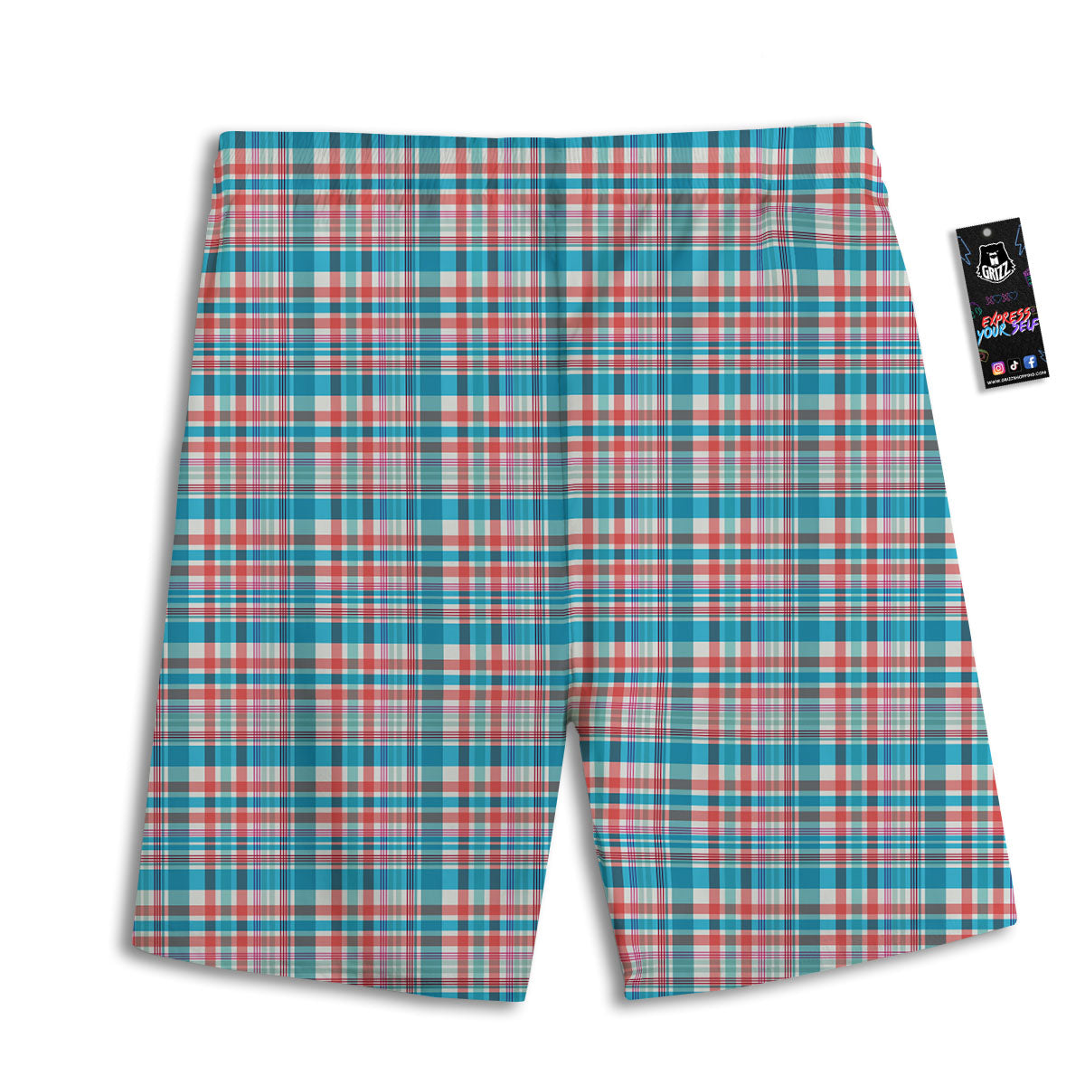 Madras Red And Blue Print Pattern Men's Athletic Shorts