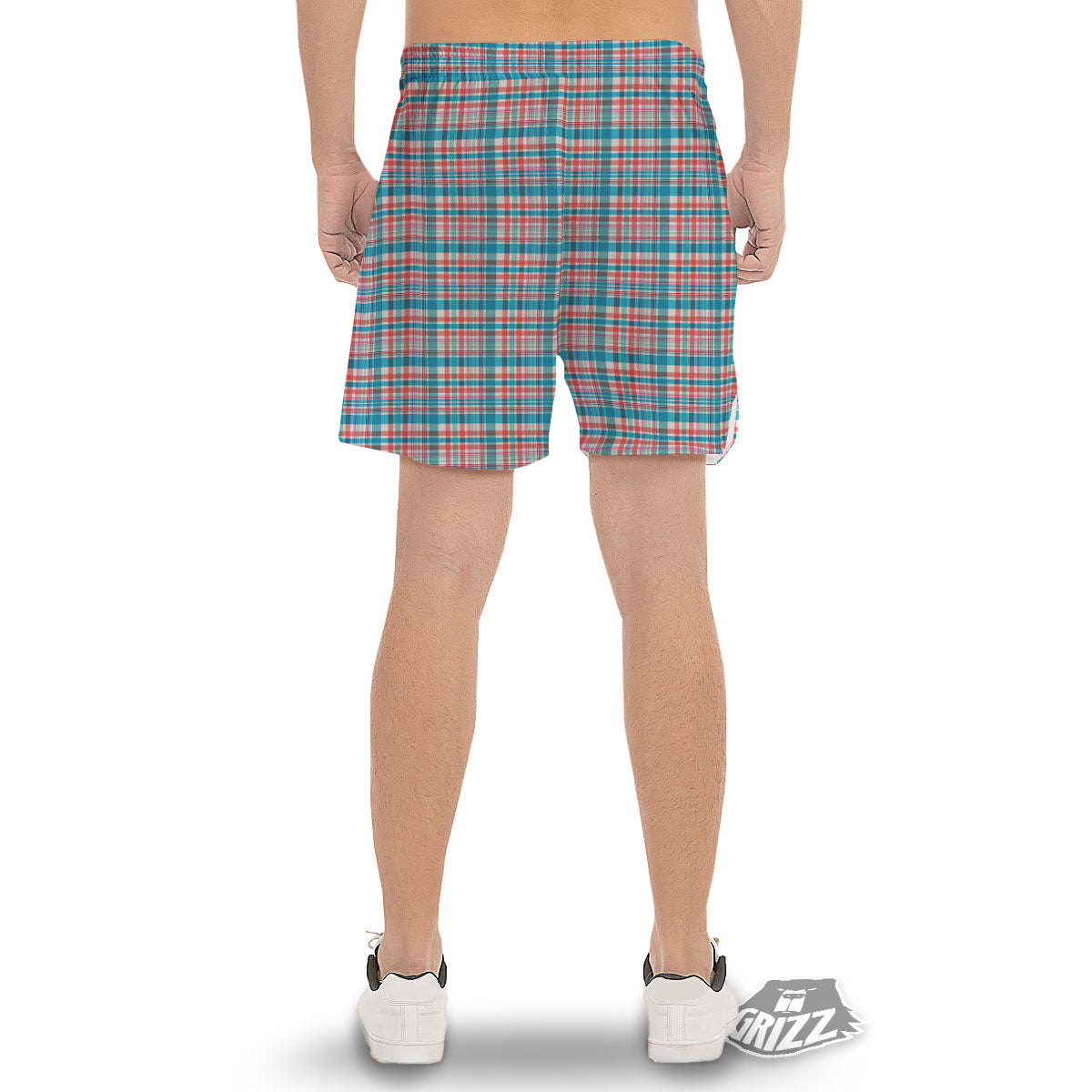 Madras Red And Blue Print Pattern Men's Gym Shorts-grizzshop
