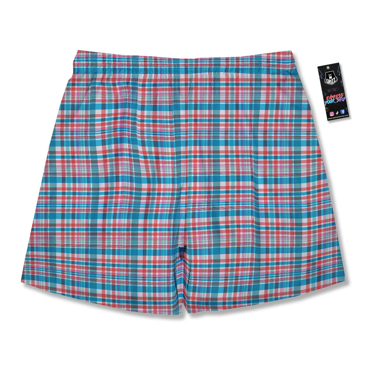 Madras Red And Blue Print Pattern Men's Running Shorts-grizzshop