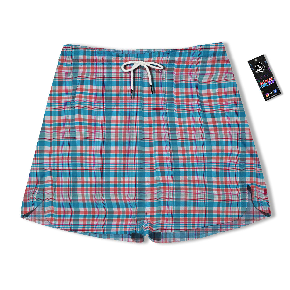 Madras Red And Blue Print Pattern Men's Running Shorts-grizzshop