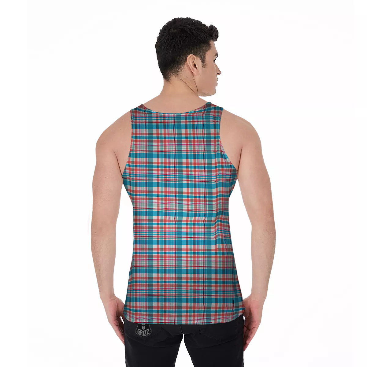 Madras Red And Blue Print Pattern Men's Tank Top-grizzshop