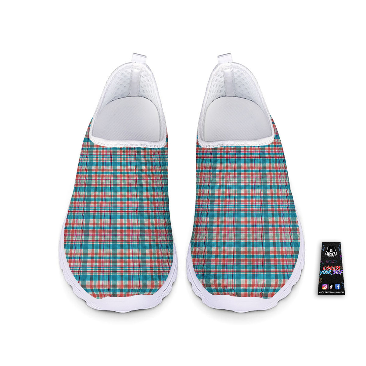Madras Red And Blue Print Pattern Nurse Shoes-grizzshop