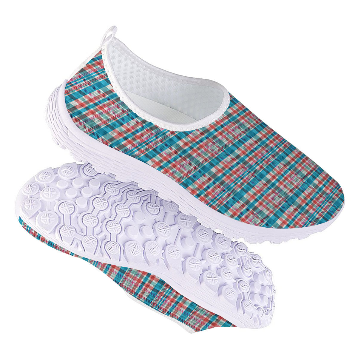Madras Red And Blue Print Pattern Nurse Shoes-grizzshop
