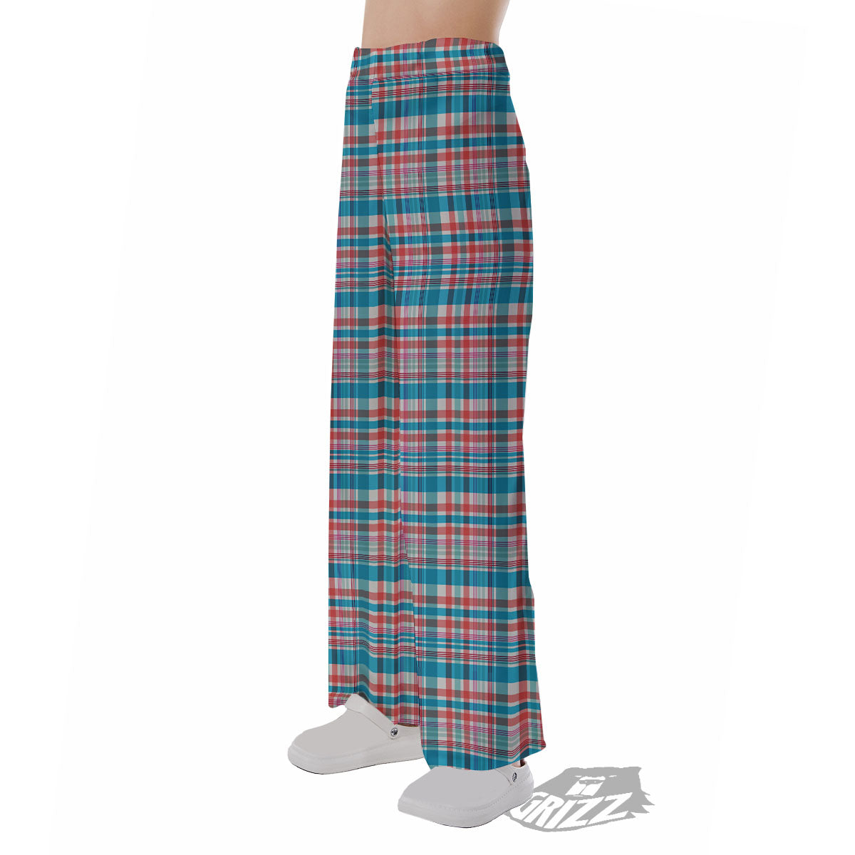 Madras Red And Blue Print Pattern Pajama Pants-grizzshop